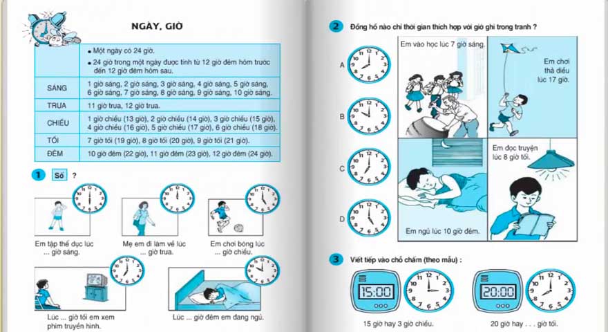 Ngày, giờ, thực hành xem đồng hồ. Ngày tháng, thực hành xem lịch