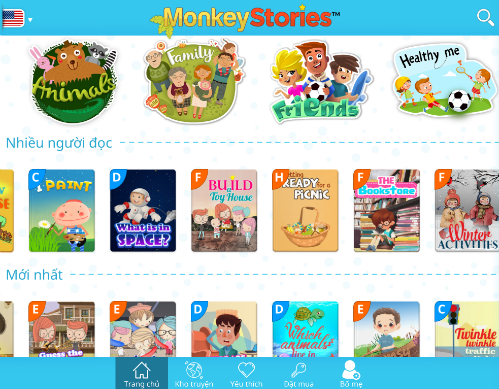 Ứng dụng học tiếng Anh cho bé Monkey Stories Ứng dụng học tiếng Anh cho bé Monkey Stories