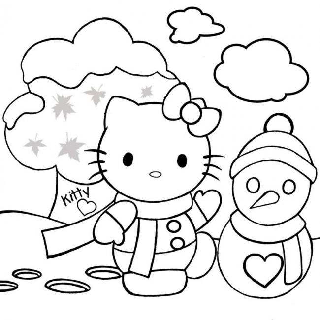 Tranh tô màu chú mèo Hello Kitty dễ thương